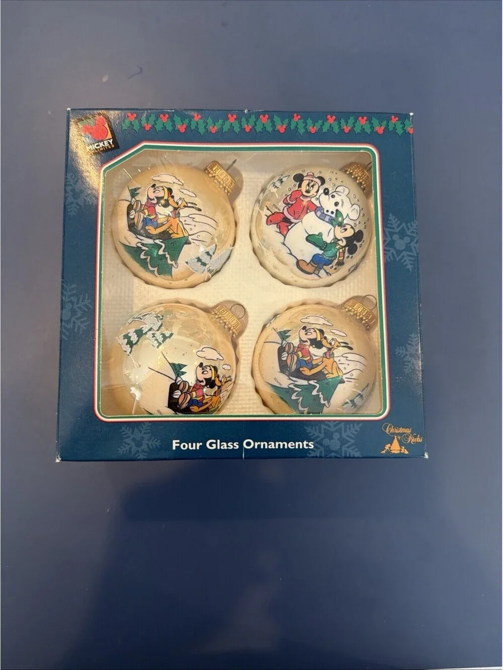 Mickey Mouse Christmas by Krebs 4  glass ornaments vintage 90s original box